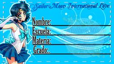 an anime character is standing in front of a blue background with the words, name and description