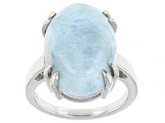 18x13mm Oval Cabochon Blue Larimar Rhodium Over Sterling Silver Solitaire Ring. Measures Approximately 0.51"L x 0.71"W. Not Sizeable. Oval Blue Larimar Jewelry, Elegant Oval Larimar Rings, Oval Larimar Rings For Anniversary, Oval Larimar Jewelry For Anniversary, Silver Larimar Oval Ring, Oval Moonstone Larimar Ring, Oval Larimar Cabochon Rings, Oval Larimar Gemstone Rings, Blue Gems