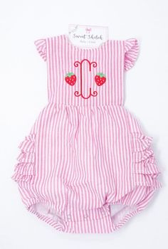 Strawberry Monogram Romper, Strawberry Birthday Girls Outfit, Strawberry Bubble Romper, Baby Girl Summer Sunsuit, Girls Monogram Sunsuit - Etsy Spring Gingham Bubble Romper With Ruffles, Cute Gingham Bubble Romper For Spring, Cute Spring Gingham Bubble Romper, Short Sleeve Bubble Romper For First Birthday In Summer, Summer Short Sleeve Bubble Romper For First Birthday, Summer Birthday Bubble Romper With Ruffles, Summer Birthday Ruffle Bubble Romper, Strawberry Birthday