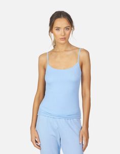 Michael Lauren / Hatcher Spaghetti Tank / Cornflower Blue - nineNORTH | Men's & Women's Clothing Boutique Krewe Sunglasses, Rib Knit Fabric, Soft Clothes, Belted Jacket, Solid & Striped, Model Fits, Cornflower Blue, Women Clothing Boutique, Outerwear Sweater