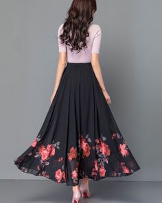 * A long skirt with elastic waist and beautiful prints. * A-line shape and wide hem, can make you look more taller and slimmer. * Made of pearl chiffon and fully lined. * Can custom make waist size and skirt length. * Material: 100% polyester * Size: True to US size, US 0-US 20 are available, you can let us know your usual size and height in your order. * Shipping: Free shipping Processing time : 5-7 Business days Delivery time : 7-20 Business days Tracking number available If you need rush orde Floral Print Full Maxi Skirt, Spring Flowy Maxi Skirt, Spring Long Maxi Skirt, Flowy Dress With Elastic Waistband And Flared Skirt, Modest Flowy Maxi Skirt With Elastic Waistband, Flowy Pleated Skirt Dresses, Flowy Skirted Dress With Pleated Skirt, Summer Maxi Dress With Elastic Waistband And Flared Skirt, Spring Maxi Dress With Relaxed Skirt