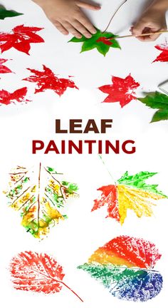 leaf painting is an easy art activity for kids to do with their hands and fingers