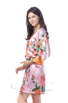 "Bridesmaid Robes, Bridal Robes, Bridal Party Gifts, Bridal Party Robes, Satin Robe, Wedding Robes, Satin Bridal Robe, Satin Bridesmaid Robe 🌸 Please noted this is Watercolor Floral Robe listing not plain robe listing. If you would like to purchase solid white robe for bride, please check out the listing below https://etsy.me/3cGgTdW This listing you can choose the robe with or without embroidery and also can choose 5 different sizes. Robe description - Kimono Style -Lightweight Polyester Satin Floral Satin Wedding Gown, Pink Satin Gown For Wedding Night, Pink Gown For Wedding Night, Wedding Night Pink Satin Gown, Floral Print Satin Wedding Gown, Pink Floral Print Wedding Gown, Spring Floral Print Fitted Robe, Floral Robes For Women Near Me, Navy Bridal Parties