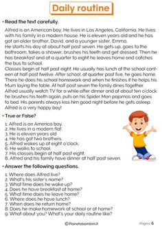 the daily routine for children with an image of a boy in yellow shirt and blue pants