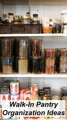 a pantry filled with lots of food and containers on top of shelves next to each other