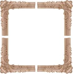 three carved wooden frames with leaves and scrolls on the edges, one in white background