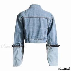 Olivia Mark - Stylish and Trendsetting Belted Turn Up Hybrid Long Sleeve Button Up Crop Denim Jacket for Fashion Enthusiasts Spring Utility Denim Jacket With Buttons, Spring Streetwear Denim Jacket With Button Cuffs, Crop Denim Jacket, Denim Blazer, Cropped Denim Jacket, Jacket Long, Cropped Denim, Turn Up, Knee High Boots