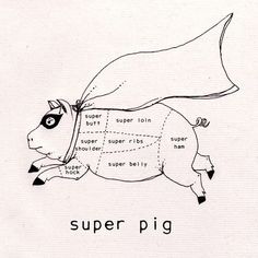 a diagram of a sheep with the words super pig on it