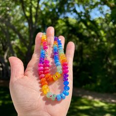 Bright Rainbow Gemstone Necklace, Maximalist Accessories, Gem Candy Jewelry, Knotted Rainbow Necklace, Hand Knotted Necklace, 80s Nostalgia by BeadSnobBoutique on Etsy Handmade Rainbow Necklaces For Everyday Wear, Handmade Rainbow Necklaces For Everyday, Handmade Rainbow Necklace For Everyday, Rainbow Single Strand Spiritual Necklace, Everyday Rainbow Jewelry With Round Beads, Everyday Rainbow Round Bead Jewelry, Adjustable Round Rainbow Necklaces, Adjustable Rainbow Necklace, Rainbow Retro Jewelry For Gift