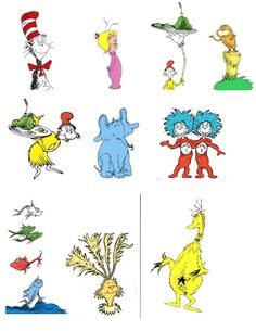 dr seuss and the cat in the hat stickers are all on white paper