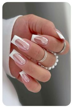 How To Take Care Of Acrylic Nails, Hailey Bieber Nails Square, Nail With Chrome, French Tip Chrome Nails, Nails 2018, Cherry Nails, Subtle Nails, Blue Acrylic Nails