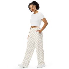 These wide-leg pants have an adjustable waist and are made with soft, stretchy fabric.  * Relaxed unisex fit * Practical side pockets * Elastic waistband with a white drawstring * Can be worn on the waist or on the hips * Premium knit mid-weight jersey fabric * 95% polyester, 5% elastane * Fabric weight: 6.19 oz/yd *item designed by me & printed by Printful Elastane Fabric, Mens Trousers, Stretchy Fabric, Jersey Fabric, Leg Pants, Wide Leg Pants, Mens Pants, Fabric Weights, Wide Leg