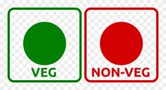 two signs with the words vega and non - veg in red, green and white