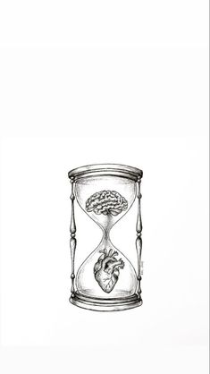 a drawing of an hourglass with a human heart inside