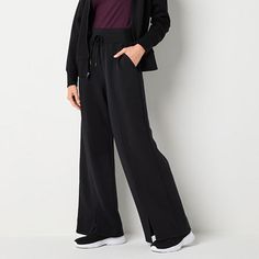 Update your activewear rotation with this sleek pair of Xersion women's wide-leg pants. Cut from a stretch-scuba for a mid-rise, these pants have an elastic waist and side pockets. Wear them with a tee and hoodie.Front Style: Flat FrontClosure Type: Full ElasticFit: Regular FitPockets: 2 Front Slip PocketsRise: Mid RiseFiber Content: 80% Polyester, 15% Rayon, 5% SpandexFabric Description: ScubaInseam: 31 InLeg Style: Wide LegCare: Tumble Dry, Machine WashCountry of Origin: Imported Stretch Wide-leg Athleisure Joggers, Sporty Stretch Wide-leg Activewear Pants, Sporty Wide-leg Activewear With Elastic Waistband, Relaxed Fit Wide Leg Sports Activewear, Sporty Relaxed Fit Wide-leg Activewear Pants, Sporty Wide-leg Relaxed Fit Activewear Pants, Sporty Wide-leg Activewear Pants With Relaxed Fit, Stretch Wide-leg Athleisure Activewear Pants, Stretch Wide-leg Athleisure Pants