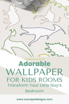 the wallpaper for kids rooms is shown in green and white