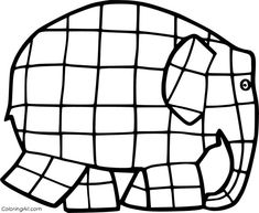 an elephant made out of squares in black and white