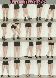 the legs and feet of a woman are shown in different positions, from top to bottom