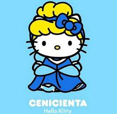 a hello kitty sitting on top of a blue background with the words genicina hello kitty