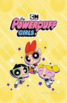 the powerpuff girls movie poster with three cartoon characters on yellow and purple background