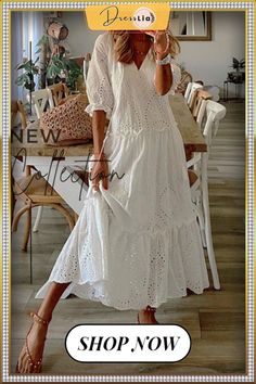 Eyelet Tassels Tiered Maxi Dress Dresses By Length, Tiered Maxi Dress, Long Maxi Dress, Women's Fashion Dresses, Long Dress, Tassels, Fashion Dresses, Maxi Dress, Dresses