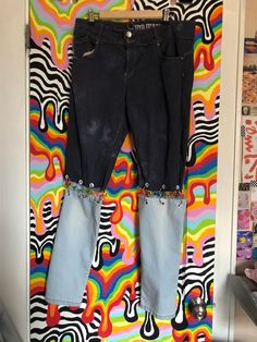 reworked jeans! size 16! check my other listings for more painted jeans! Trendy Reworked Spring Jeans, Spring Trendy Reworked Jeans, Painted Pants, Reworked Jeans, Trippy Shirts, Vintage Closet, Greenwich Ct, Painted Jeans, Womens Jeans