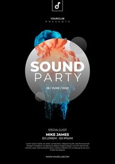 the sound party flyer is shown with an image of a blue and orange jelly on it