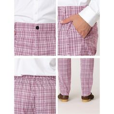 The stylish and distinctive plaid design of these slim-fitting dress trousers will make you stand out from the crowd. The plaid design is timeless. These plaid pants are easy to match and can be worn with shirts and shoes to create a casual business style. They are suitable for offices, weddings, dates, gatherings, parties, and other occasions. There are numerous colors for you to choose. Fitted Plaid Cotton Pants, Business Casual Plaid Cotton Pants, Business Casual Plaid Cotton Bottoms, Plaid Cotton Bottoms For Business Casual, Checked Trousers, Business Style, Business Dress, Business Checks, Fitting Dress