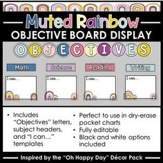 the multicolored rainbow object board display is shown with instructions for students to use