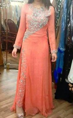 Wedding party dress in carrot pink color work embellished with pure dabka and nagh work 1.%100 Accurate Measurement & Fitting.(Please Ask Us Your exact measurement) 2.All Dresses are Manufactured designs/Cutting/stitching Under The Supervision of Our Qualified designers.3.We Deliver On Time.4.Made with High Quality Fabric & stitching With overclock & Beautiful hamming as per customer's Selected Fabric.5.You Can Consult With Our Top Designers about Your suitability , Color Choice, des Pakistani Wedding Outfits, Party Dresses Online, Red Lehenga, Indian Gowns Dresses, Kurti Designs Party Wear, Wedding Party Dress, Indian Gowns, Designer Party Wear Dresses, Stylish Party Dresses