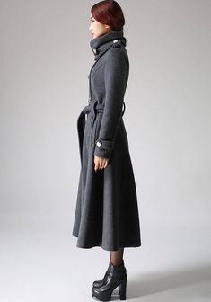 "Double breasted coat that's been expertly sourced by Xiaolizi. The military coat made from gray wool fabric in a super fitted button-down front closure. The long trench coat topped with a warm collar. The custom coat finished with long sleeves that feature button tabs. **DETAILS** * 50% wool, 50% polyester, polyester lining * An oversized collar with a buttoned tab * double breasted front with a button closure * long sleeve styling with button tabs to the cuff * diagonal pockets to the hips * m Winter Coat Women, Double Breasted Overcoat, Gray Wool Coat, Tailored Clothes, Wool Coat Women, Oversized Collar, Military Coat, Long Wool Coat, Custom Made Clothing