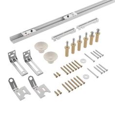 an assortment of hardware and accessories for a door