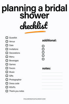 a wedding shower checklist with the words planning a bridal shower checklist