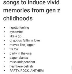 an advertisement with the words, songs to induce vivid memories from gen z childhoods