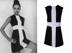 60s Black And White, Dress With No Sleeves, 60s Outfit, Mondrian Dress, 60’s Fashion, Mod Shift Dress, 60s Mini Dress, Sleeveless Knit Dress, Iconic Dresses