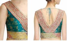 Saree Blouse V Neck, Embellished Saree Blouse, Blouse Neck Patterns, Chiffon Blouses Designs, Embellished Saree, Netted Blouse Designs