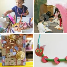 there are pictures of children making crafts