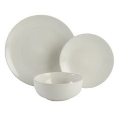 a white dinner set with two bowls and one plate