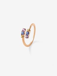 You and me ring in 18K rose gold with 6 multicolored sapphires with a total of 0.49 cts 18k Rose Gold, Sapphire, Rose Gold, Ring, Gold