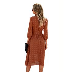 Brown 1/2 Sleeve Button Down V Neck Casual Dress Brown Midi Dress With Button Closure, Fall V-neck Midi Dress With Button Closure, Brown Button-up Fall Midi Dress, Brown V-neck Casual Dresses, Retro Brown V-neck Dress, Brown V-neck Midi Dress With Buttons, Women Dresses Casual, Casual Dress Women, Brown Floral Print V-neck Dress