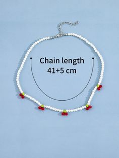 Cherry Decor Beaded Necklace Cherry Necklace Diy, Seed Bead Cherry Necklace, Cherry Beads Necklace, Cherry Necklaces, Cherry Pearl Necklace, Cherry Decor, Chain Lengths, Cherry, Beaded Necklace