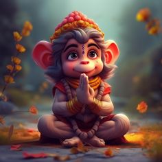 a little monkey sitting on the ground with his hands clasped in front of his face