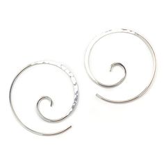 * Sterling Silver spiral earrings. * Made with 19ga (.9mm). Comes as a pair. * 28mm diameter. * Hand hammered texture. * Our jewelry is packaged in a cute pillow box or envelope. You can also request a personal message which we hand write onto a gift tag. We try to package responsibly in an effort not to waste. Often more than one item will be placed in the same box. Please specify if you would like your items individually boxed. OUR COMMITMENT: * Thank you for letting us be a part of your style Modern Spiral Hoop Earrings As Gift, Modern Spiral Hoop Earrings (single), Minimalist Spiral Hoop Earrings For Pierced Ears, Adjustable Spiral Hoop Earrings, Handmade Minimalist Spiral Hoop Earrings, Minimalist Spiral Hoop Earrings Handmade, Minimalist Spiral Earrings With Ear Wire, Minimalist Handmade Spiral Hoop Earrings, Everyday Spiral Earrings With Ear Wire