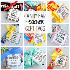 candy bar teacher gift tags with ribbons