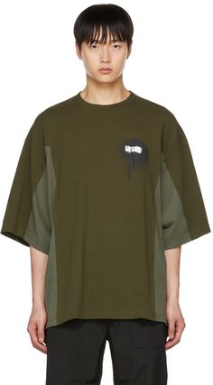 Cotton jersey T-shirt. Pinched seams throughout. · Paneled construction · Rib knit crewneck · Logo printed at chest · Dropped shoulders Supplier color: Khaki Panel Shirt, Drop Shoulder Tshirt, Streetwear Inspo, Latest T Shirt, Tee Shirt Designs, T Shirt And Jeans, Fashion Design Sketches, Mens Streetwear, Online Shopping Clothes