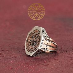 Embrace the profound spirituality with our 925 sterling silver men's ring, featuring the 63rd verse of Anfal Surah elegantly inscribed in Arabic calligraphy on a unique octagonal plate. This verse, which translates to "And [Allah] brought together their hearts. If you had spent all that is in the earth, you could not have brought their hearts together, but Allah brought them together. Indeed, He is Exalted in Might and Wise," serves as a powerful reminder of unity and the strength of faith. Each Islamic Jewelry, Divine Wisdom, Sterling Silver Mens Rings, In Arabic, Mens Silver Rings, Sterling Silver Mens, Men's Ring, Silver Man, Islamic Art