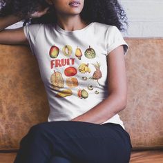 Fruits Graphic Shirt | Fruits Retro T-shirts | Womens Mens Unisex Tees | Cute Tropical Banana Mango Fruit Graphic, Retro Fruit, Peach Print, Fruit Shirt, Cute Tees, Patches Jacket, Branded Shirts, Print Tee, Retro Tshirt