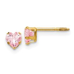 14k Yellow Gold 4mm Pink C.Z Heart Earrings at $ 56.9 only from Jewelryshopping.com Bow Jewelry, Kids Earrings, Yellow Earrings, Cz Stud Earrings, Cz Earrings, Yellow Gold Earring, Heart Earrings Studs, Fine Jewelry Gift, Screw Back Earrings