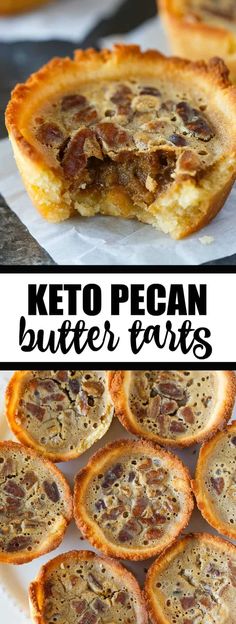 keto pecan butter tarts on a white plate with the text overlay