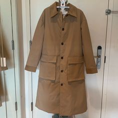 This Piece Features A Cord Collar, Button-Front Closure, And Two Front Pockets. Lined Interior. Warm Padding - Perfect For Fall And Winter. Size: S Color: Beige / Camel Not Zara, Brand Used For Visibility Only. Beige Gabardine Outerwear With Button Cuffs, Fitted Utility Outerwear With Buttoned Pockets, Utility Outerwear With Lapel Collar And Button Closure, Winter Utility Outerwear With Button Closure, Beige Stand Collar Outerwear With Buttons, Winter Utility Outerwear With Button Cuffs, Winter Outerwear With Covered Buttons And Lapel Collar, Utility Outerwear With Button Closure For Winter, Beige Collared Outerwear With Button Closure